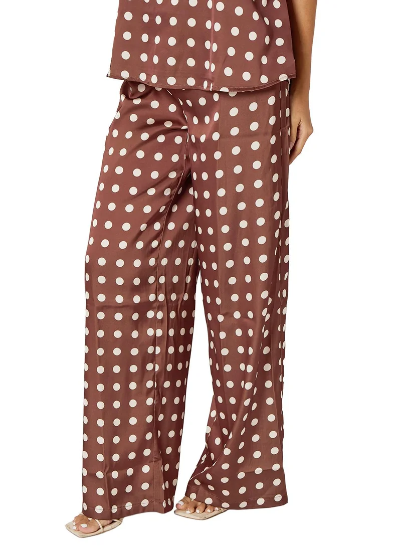 Urban Bliss Brown Polka Dot Print Wide Leg Loose Fit Pants